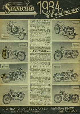 Standard Programm Motorrad und Pkw 1934