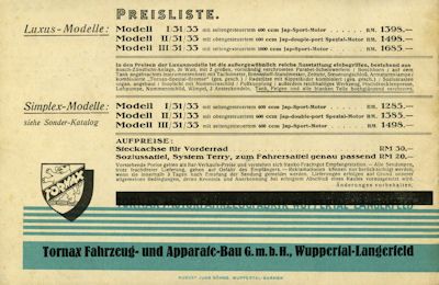 Tornax Programm 1931/1933