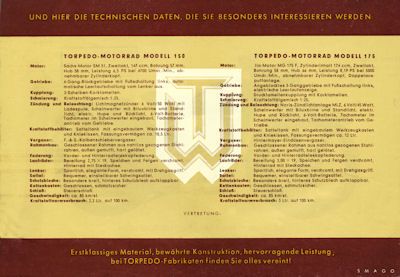 Torpedo Modell 150 und 175 Prospekt 1950er Jahre