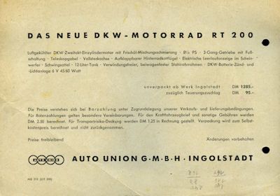 DKW RT 200 Prospekt 1951