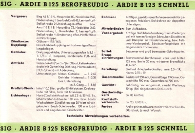 Ardie B 125 Prospekt 1950