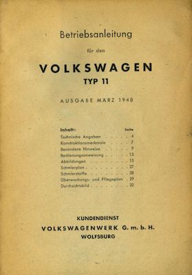 VW Käfer owner`s manual 9.1948