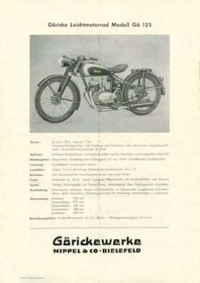 Göricke Gö 125 Prospekt ca. 1950