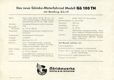 Göricke Gö 100 TH Prospekt ca.1949