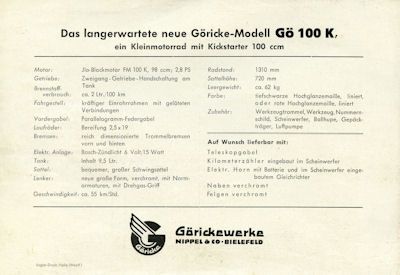 Göricke Gö 100 K Prospekt ca.1949