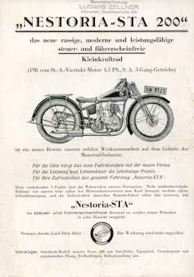 Nestoria STA 200 brochure ca. 1929