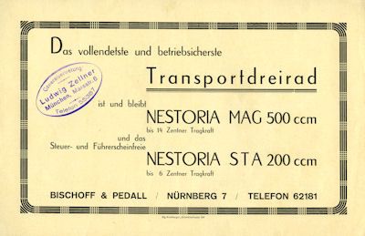 Nestoria Transportdreirad Prospekt ca. 1929