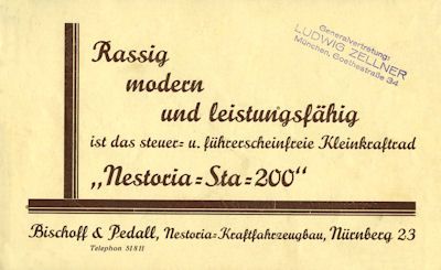 Nestoria STA 200 Prospekt ca. 1929