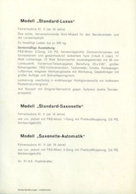 Rixe Standard Prospekt ca. 1966