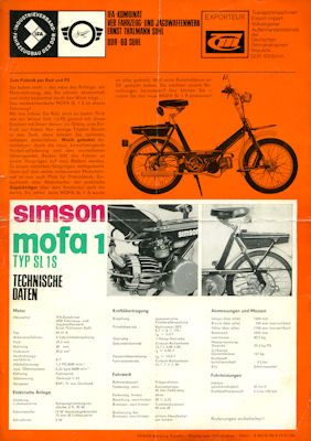 Simson Mofa 1 Prospekt 1972