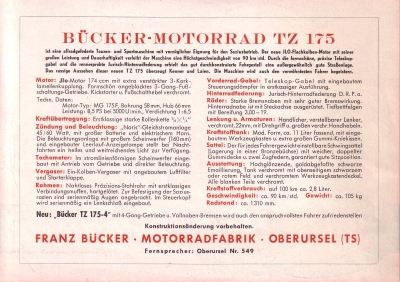 Bücker TZ 175 Prospekt 1950er Jahre