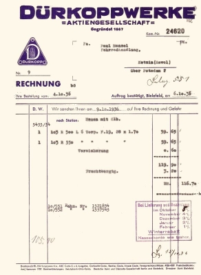 Dürkopp Schreiben 1930er Jahre