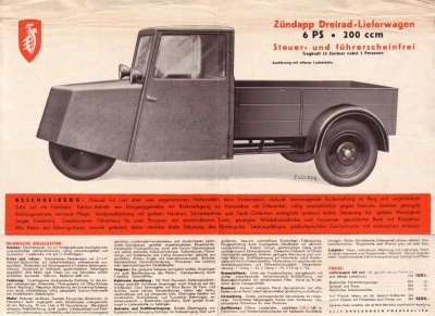 Zündapp Dreirad-Lieferwagen Prospekt 1933