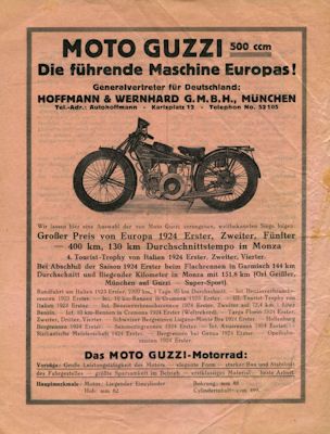 Moto Guzzi 500 ccm Prospekt ca. 1925