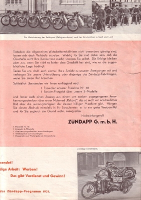 Zündapp Rundschreiben No. 256 29.4.1931