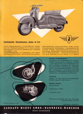 Zündapp Bella R 153 Prospekt 1956