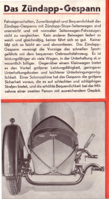 Zündapp Gespann mit Stoye Seitenwagen Prospekt 1932