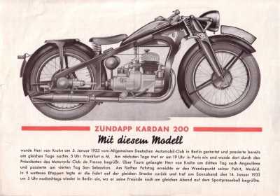 Zündapp Kardan 200 ccm Prospekt 1933