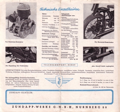 Zündapp DB 200 brochure ca. 1949