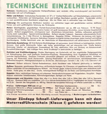 Zündapp Schnell-Lieferwagen Prospekt 1933