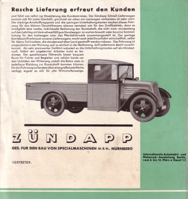 Zündapp Schnell-Lieferwagen Prospekt 1933