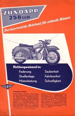 Zündapp 250 ccm 2 Zylinder Viertakt Prospekt 1954