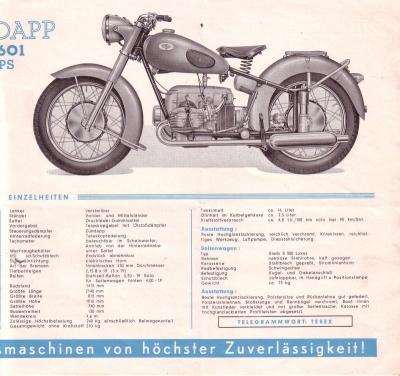 Zündapp KS 601 Prospekt ca. 1951