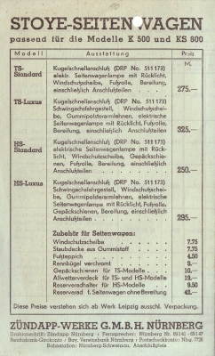 Zündapp Preisliste Nr. 63 1.1.1939