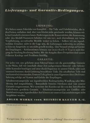 Adler Fahrräder Programm 1937