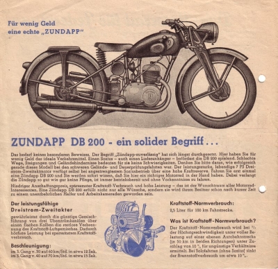 Zündapp DB 200 brochure ca. 1948