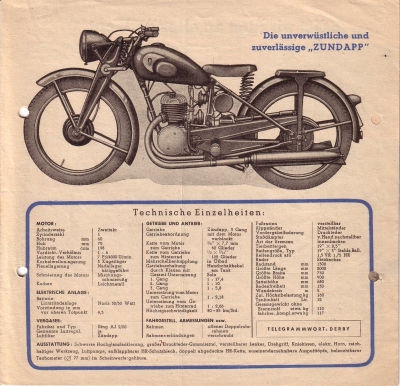 Zündapp DB 200 brochure ca. 1948