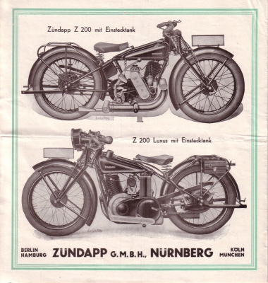 Zündapp Z 200 und Z 300 Prospekt 1929