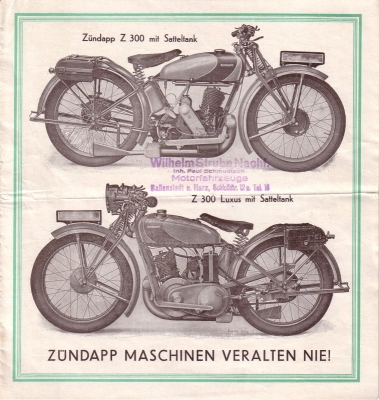 Zündapp Z 200 und Z 300 Prospekt 1929