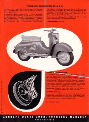 Zündapp Bella R 201 Prospekt 1956