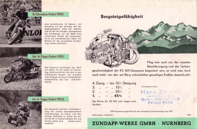 Zündapp KS 601 Prospekt 1953