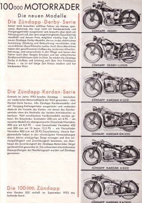 Zündapp 100000 Motorräder Prospekt 1933