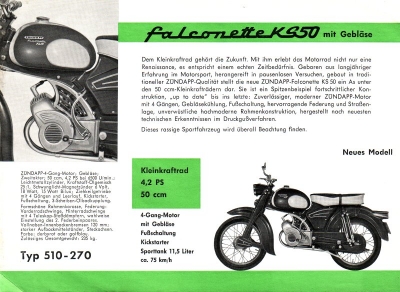 Zündapp Falconette KS 50 Prospekt ca. 1961