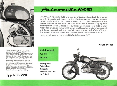 Zündapp Falconette KS 50 Prospekt ca. 1961