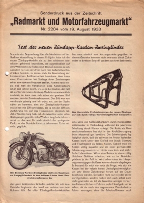Zündapp Test der Kardan Zweizylinder 1933