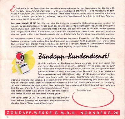 Zündapp DB 202 Prospekt 1952