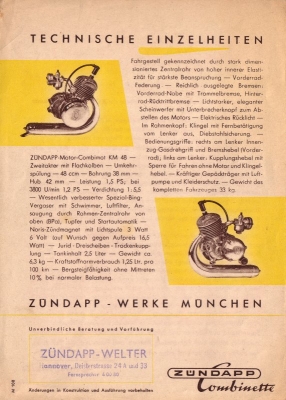 Zündapp Combinette Prospekt ca. 1950