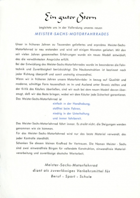 Meister Motorfahrrad M 47 S und 48 S Prospekt ca. 1949