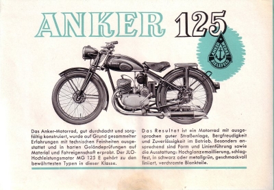 Anker 125 ccm Motorcycle brochure ca. 1952