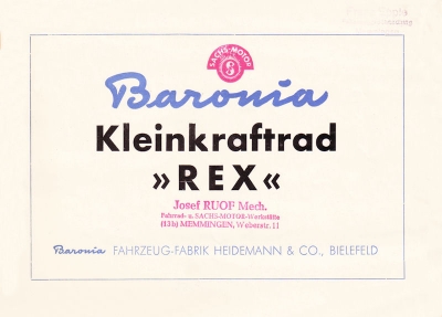 Baronia Kleinkraftrad Rex Prospekt 1950