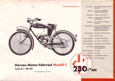 Bastert Motorfahrräder program 1936