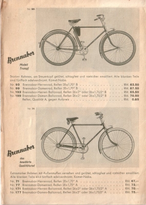 Brennabor Fahrrad Prospekt 3/1937