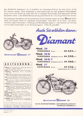 Diamant Motorfahrrad Modell 36 Prospekt 4.1937