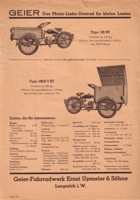 Geier 100 RT / 100/S 3 RT Prospekt 1939