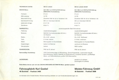 Goebel / Meister KM 25 Luxus Sport Prospekt 1971