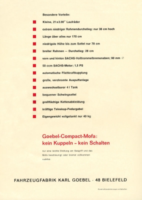 Goebel Mofa E 25 L Prospekt ca. 1965